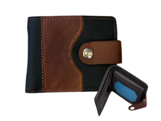 Billetera bifold marrón y negro con broche