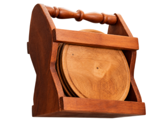 Set 4 platos madera con portaplatos